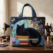 Handmade black cat on books bag